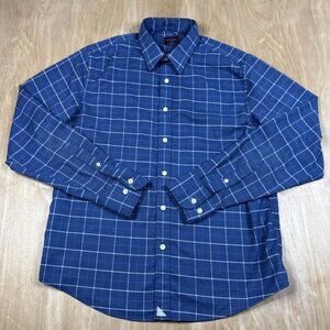 Untuckit Mens Blue Plaid Long Sleeve Button Up Shirt Size Medium